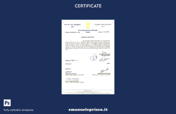 modello di certificato di matrimonio del registro di matrimonio degli Emirati Ar